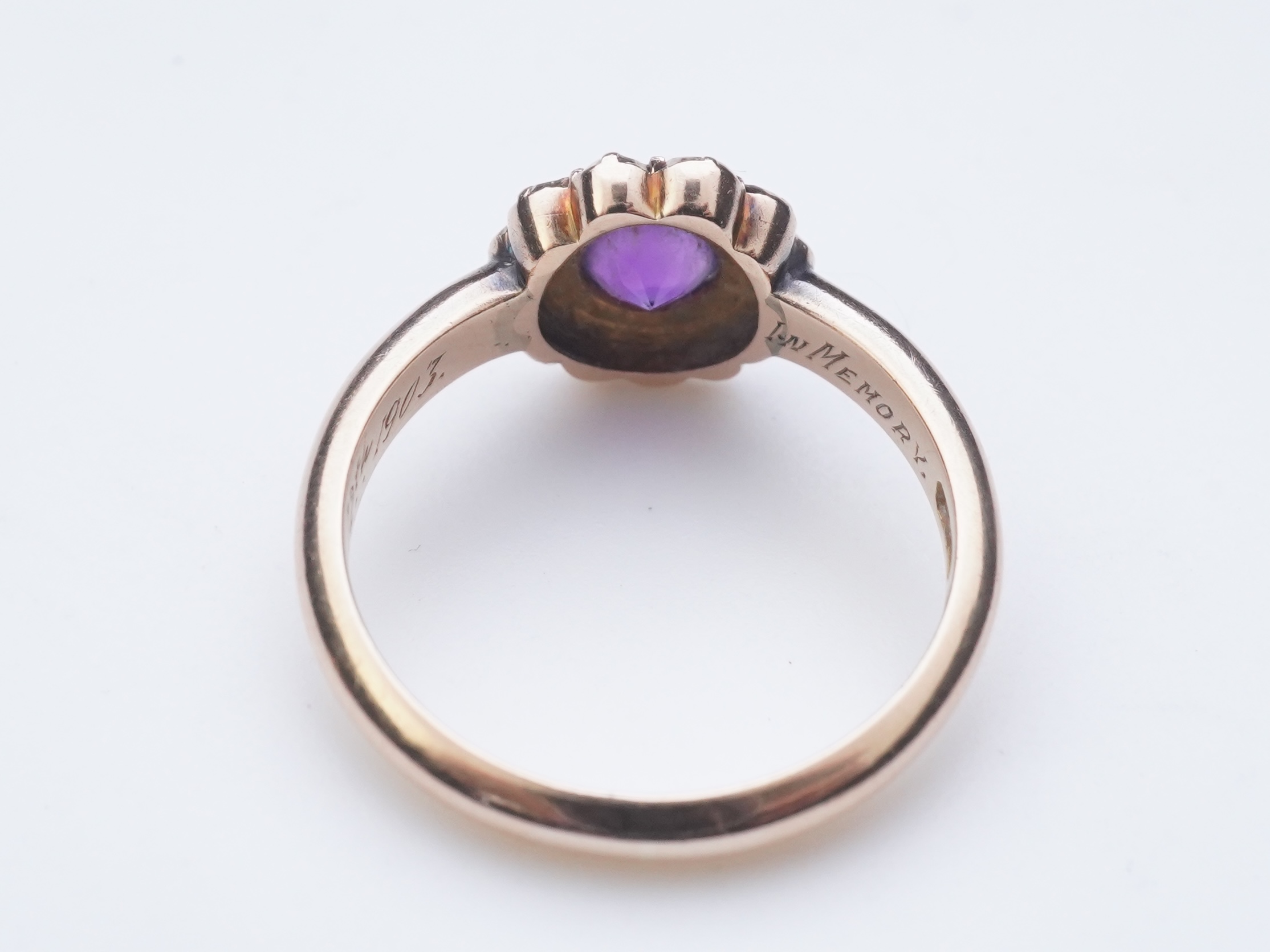 An amethyst brooch and an amethyst mourning ring, early 20th century